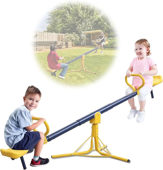 Teeter Totter, 360 Degrees Rotating Seesaw for Kids Outdoor for Toddlers Ages 3-10, Sit and Spin See Saw, Kids Outdoor Play Equipment for Home, Backyard, Safety Certified, Christmas Birthday Gift