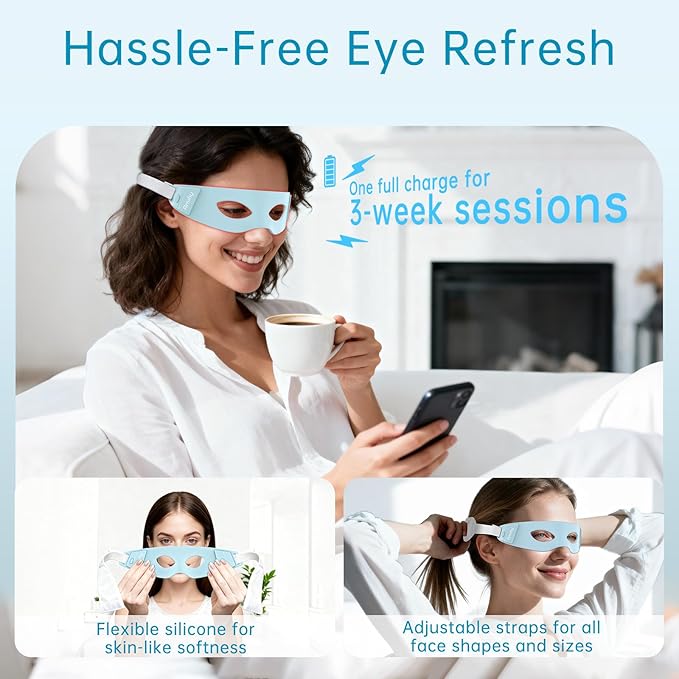 Red Light Therapy for Eyes, 3 Minutes NIR Red Light Eye Mask Reducing Under Eye Dark Circles, Eye Bags, Puffy Eyes, Wrinkles, Infrared LED Eye Mask Anti-Aging Device For Women & Men