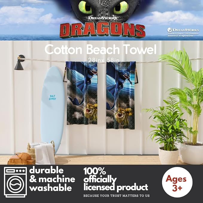 How to Train Your Dragon Toothless Kids Super Soft Cotton Bath/Pool/Beach Towel, 58 in x 28 in, (Offically Licensed Product) by Franco