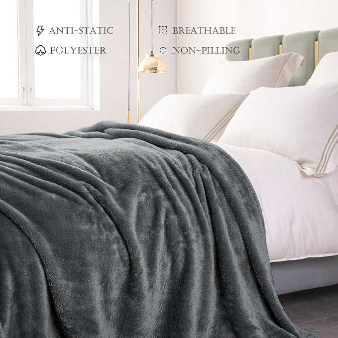 Exclusivo Mezcla Fuzzy Plush Fleece Bed Blanket Queen Size, Dark Grey | 90x90 Inches, Super Soft and Cozy Bed Blanket, Fluffy Decorative Bedding for Livingroom, Bedroom, All Season