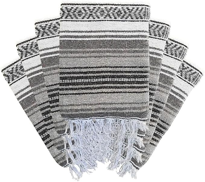 Open Road Goods Bulk Falsa Blankets - Handwoven Authentic Mexican Falsa - Great for Weddings, Yoga, Beach, Picnics, or Mexican Throw! (Black/Grey, 7 Pack)