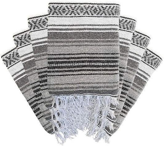 Open Road Goods Bulk Falsa Blankets - Handwoven Authentic Mexican Falsa - Great for Weddings, Yoga, Beach, Picnics, or Mexican Throw! (Black/Grey, 7 Pack)