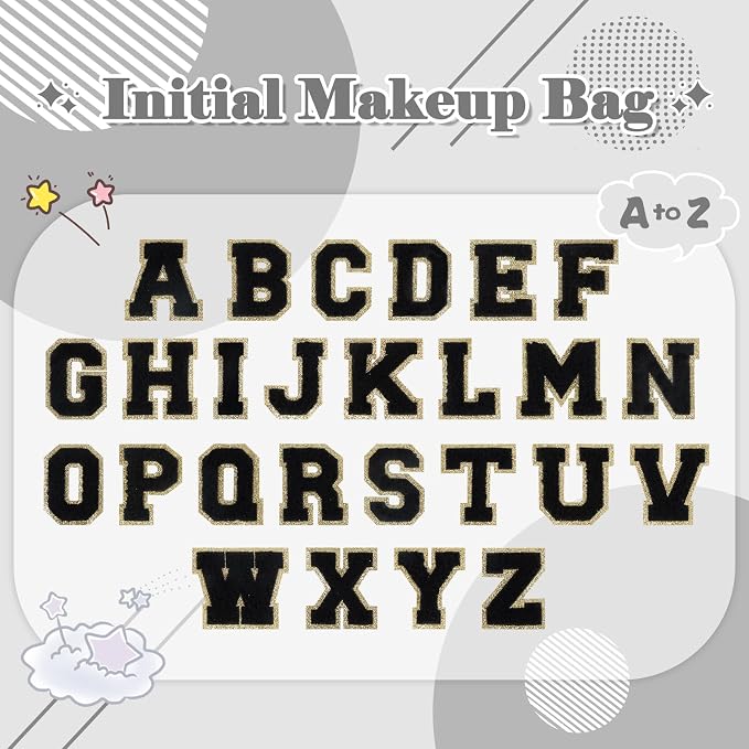 Personalized Initial A-Z Preppy Patch Makeup Bag,Small PU Chenille Letter Cosmetic Bag with Zipper for Teen Girls,Black Cute Toiletry Organizer Bag,Monogram Makeup Case Gift for Women Girls,Letter A