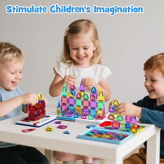 Magnetic Tiles Building Blocks Travel Construction Set, STEM Toddler Puzzle Toys for Boys and Girls Ages 3+ Birthday Gift