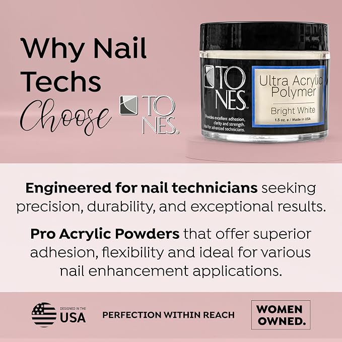 Tones Pro Acrylic Nail Powder, Sparkling Bright White (White with Sparkles), (8.5 Fl Oz) - Long-Lasting & Non-Yellowing Polymer for Salon Quality Nail Extensions & 3D Art