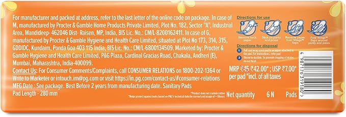 Whisper Choice Sanitary Pads for Women, XL 6 Napkins