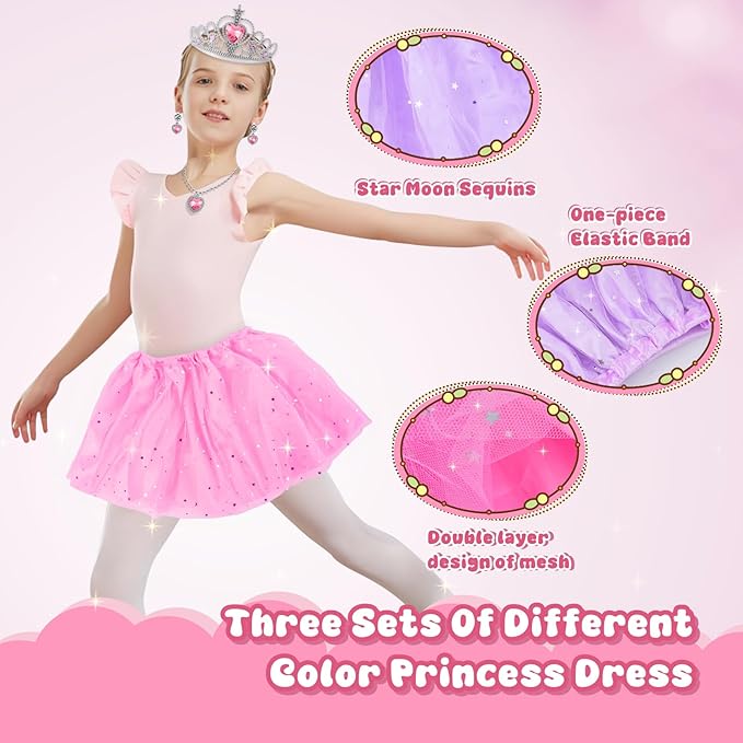 Princess Dress Up Toys, Includes Colorful Skirt, Crown, Shoes, Accessories, Suitable for Girls 3-6 Toddler Role Play Gifts Birthday Party Favors