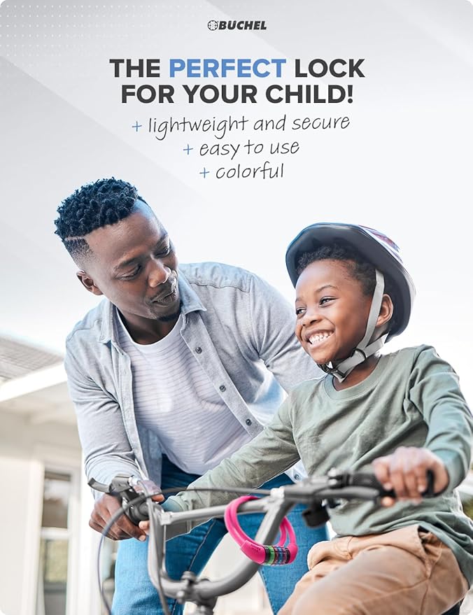 Büchel Bike Locks Cable for Kids - Colorful & Keyless - Secure Your Child's Bike - Easy-to-Use Bicycle Accessory, High Security 5 Digit Resettable Combination Coiling Bicycle Lock, Anti Theft