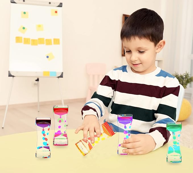 Liquid Motion Bubbler,CAILINK 5 Pack Stress Management Sensory Toys, Relief Fidget Water Timers,Relaxing Liquid Bubbler,Office Home Colorful Hourglass Desk Decor