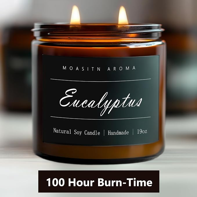 MOASITN Eucalyptus Large Heavenly Scented Candles for Home|19oz 100h Long Lasting Clean Burn|Natural Soy Aromatherapy Candle|2 Wick Jar Candle for Women,Men as Relaxing,Birthday,Housewarming Gifts