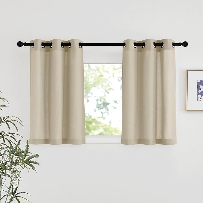 NICETOWN Angora Linen Kitchen Window Curtains Over Sink, Grommet Thick Linen Angora Short Window Treatments Privacy Assured with Light Filtering for Bedroom/Bathroom, W34 x L36, 2 Panels