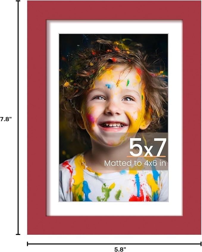 upsimples 5x7 Picture Frame, Display Pictures 4x6 with Mat or 5 x 7 Without, Wall Hanging Photo Frames, Red, 1 Pack