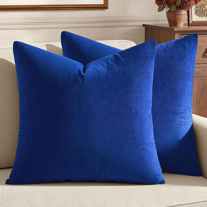 MIULEE Velvet Throw Pillow Covers 20x20 Inch Pack of 2 Royal Blue | Soft Solid Decorative Pillow Covers, Modern Luxury Home Decor, for Couch Chair Sofa Bedroom Livingroom