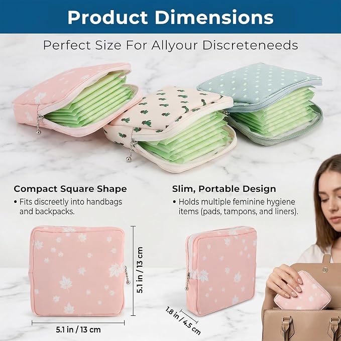 3Pcs Sanitary Napkin Storage Bag, Small Menstrual Period Bag Period Pouch Waterproof, Tampon Organizer Pouch Tampon Pad Holder for Purse, Pad Bags Feminine Care First Periods