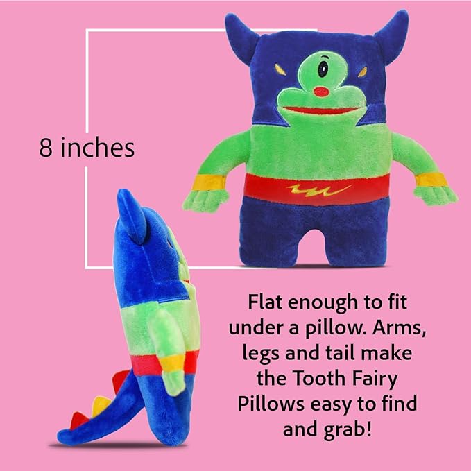 The Tooth Brigade Tooth Fairy Pillow | Stuffed Plush with Large Pocket Mouth for Lost Teeth, Treasures, Prizes - Fun and Interactive Plush, Perfect Kids, Boys, & Girls Gift (Potato Monster)