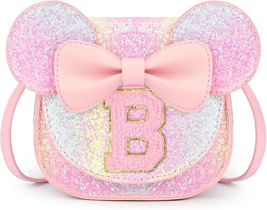 mibasies Toddler Purse Girl Gifts: Girls Birthday Gifts for 3-8 - Toys for Ages 2-4 Girls Mouse Ears Purse, Glitter Rainbow, Letter B
