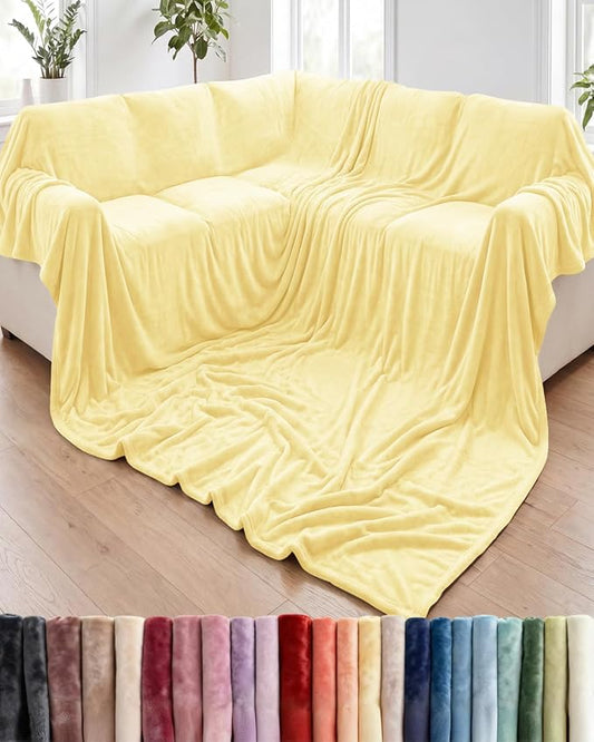 Ultra Soft Fleece Blanket Giant Blanket Size - Flannel Fleece Luxury Blanket - Lightweight for Couch Bed Chair - Thick, Warm and Breathable - All Season Cozy, Yellow