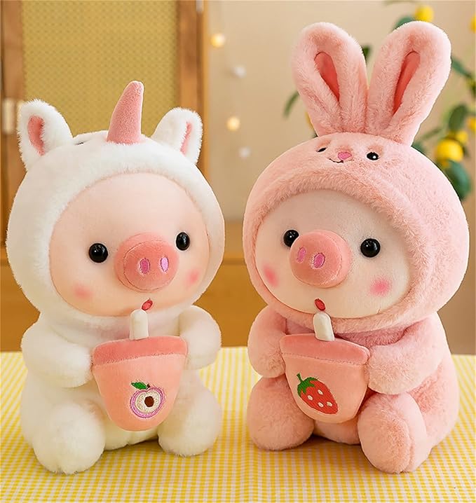 Pig Plush Pillow Pig Dressed Up As Frogs Tigers Rabbits Cute Plush Pillow Gifts for Boy Girl (12.9 in, White)