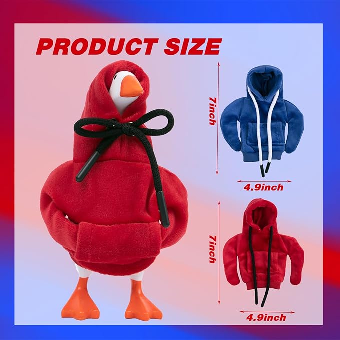2 Pcs Desk Goose Outfits 7 Inches, Mini Desk Goose Clothes Hoodies 7 Inch Porch Goose Costume Desk Goose Accessories for Magnetic Goose Statue Table Decor (Red & Blue)
