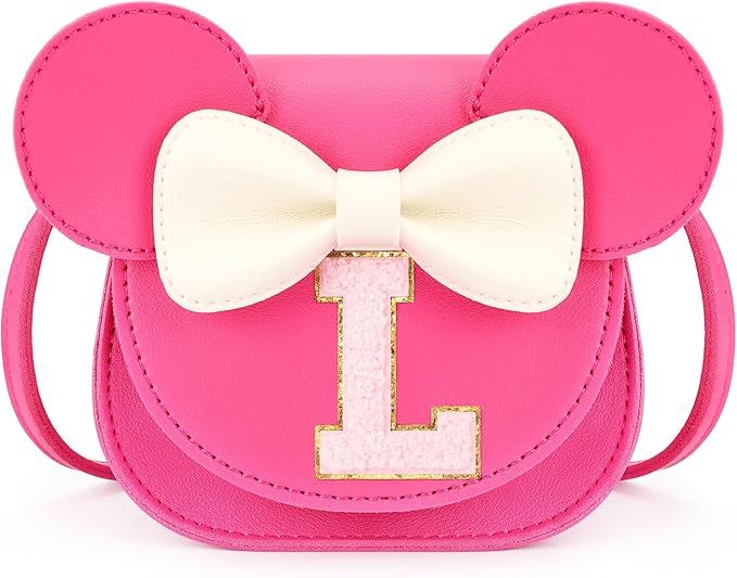 mibasies Toddler Purse Girl Gifts: Girls Birthday Gifts for 3-8 - Toys for Ages 2-4 Girls Mouse Ears Purse, Hot Pink, Letter L