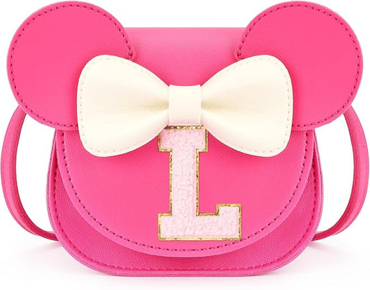 mibasies Toddler Purse Girl Gifts: Girls Birthday Gifts for 3-8 - Toys for Ages 2-4 Girls Mouse Ears Purse, Hot Pink, Letter L