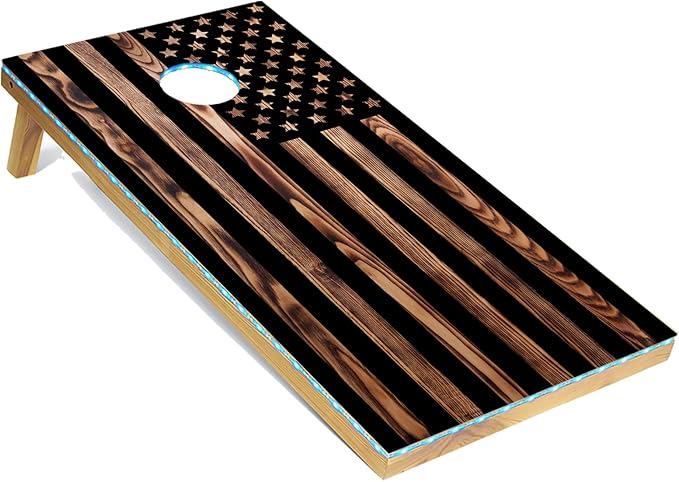Tailgating Pros American Themed Lightweight Corn Hole Board Set w/Multicolored LED Rings, Bean, Bags, and Carrying Case - 4'x2' Cornhole Toss
