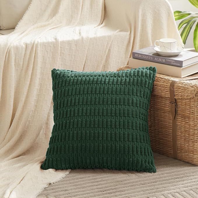 Fancy Homi 4 Packs Decorative Throw Pillow Covers for Living Room Couch Bed, Modern Farmhouse Boho Home Décor Accent Cushion Case, 26" x 26", Dark Green