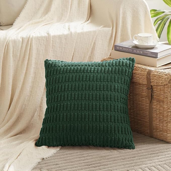 Fancy Homi 4 Packs Decorative Throw Pillow Covers for Living Room Couch Bed, Modern Farmhouse Boho Home Décor Accent Cushion Case, 24" x 24", Dark Green
