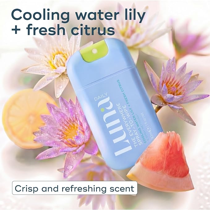 Luna Daily The Everywhere Spray-to-Wipe | Citrus + Water Lily, 1 Fl Oz (2 Pack)