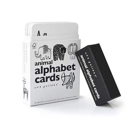Wee Gallery Educational Flashcards for Babies, Double Sided Black and White Learning Flash cards, Animal Alphabet Cards for Visual Stimulation and Cognitive Development of Infants and Toddlers