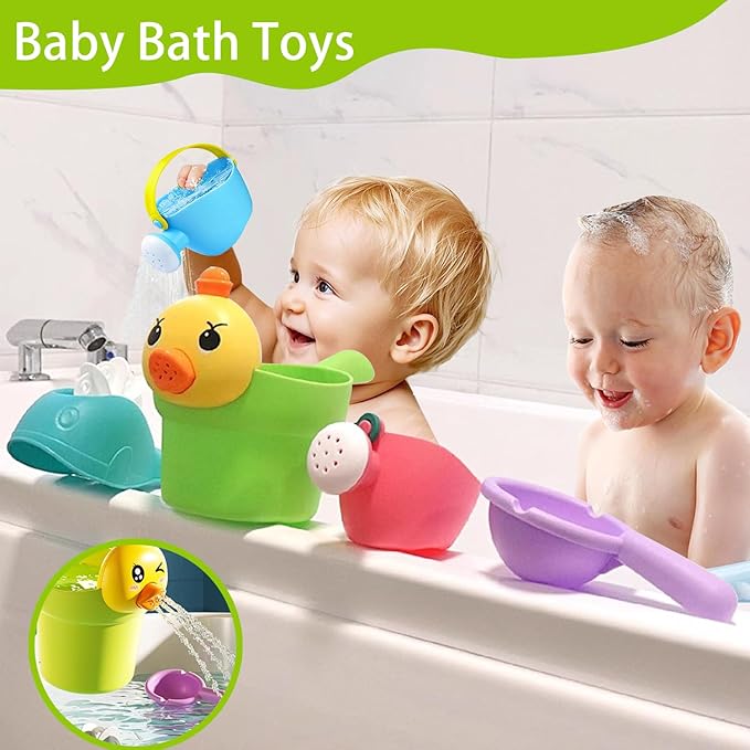 Bath Toys for Toddlers 1-3, NO Hole 4pcs Toddler Bath Toy for 1 2 3 Duck Watering Can Outdoor Garden Beach Water Pool Toys for Baby Toddler Age 1-4 Water Table Toy for Kids 2-4 Bathtub Gift