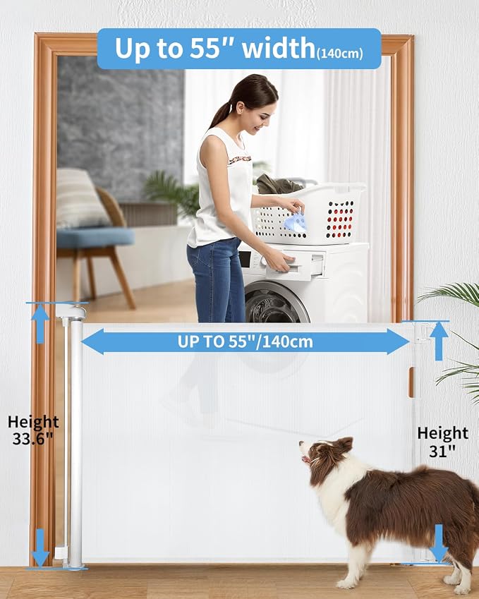 Veraste (2 Pack) Retractable Baby Gate for Doorways and Stairs, Mesh Safety Gate for Pet, Indoor & Outdoor Use, One-Hand Operation, Easy Installation, 33.6" Tall, Expands to 55" Wide（White,33.6"x55"