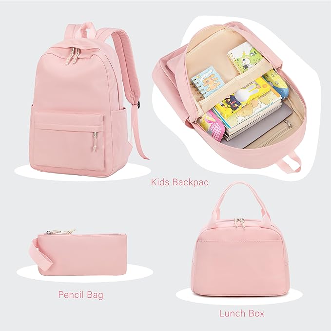 Bluboon Teen Girls School Backpack Kids Bookbag Set with Lunch Box Pencil Case Travel Laptop Backpack Casual Daypacks (Pink Set -3)