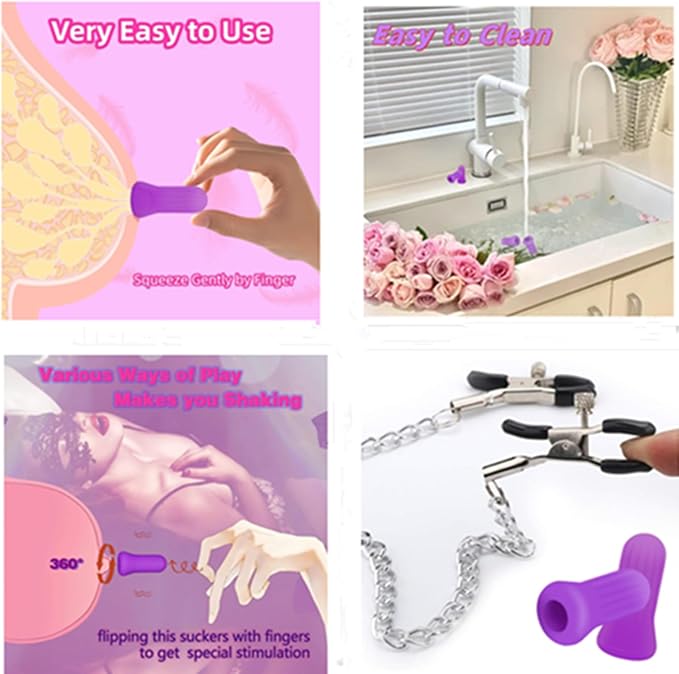 VZL Adjustable Metal Nipple Clamps Necklace Entertainment Chain Clip for Women/Man Non-Piercing Nipplerings Clip On Nipple Rings Decorative Clip for Clothing Accessories Suction Cup (Silvery)