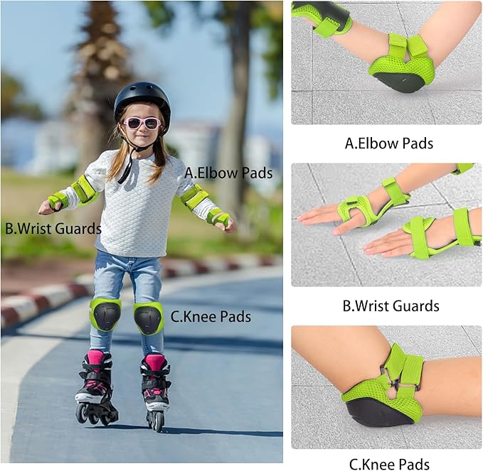 Kids/Youth Knee Pads and Elbow Pads Set with Wrist Guard 3 in 1 Kids Protective Gear Set for 3-14 Years for Skateboarding, Skiing, Cycling, BMX Biking, Running, Scooter