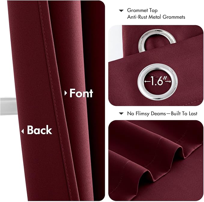 MIULEE Christmas Blackout Curtains for Bedroom 2 Panel 40"x45" Burgundy Red | Thermal Insulated, Living Room Darkening Grommet Drapes, Noise Reducing, Light Blocking Window Treatments
