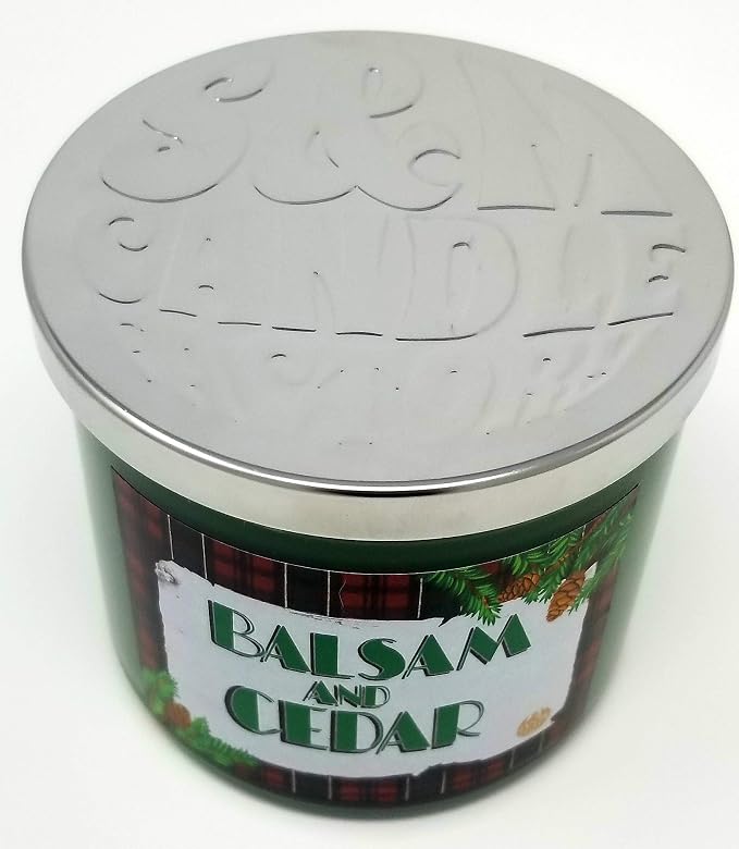 S&M Candle Factory Balsam & Cedar 3 Wick Scented Soy Wax 12oz - 14.5oz -16oz Candles ~ 75 to 100 Hour Burn Time ~ Aromatherapy Soy Candles ~ Made in USA (14.5oz, Green)