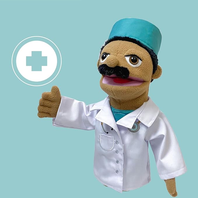 16" Puppets Entriloquist Puppet,Hand Puppets for Kids Plush Doctor Puppets for Adults with Removable Mouth Puppe t for Kids Ages 4-8，Hand Pupp et for Adults with Scalable Pup pet Control Rod