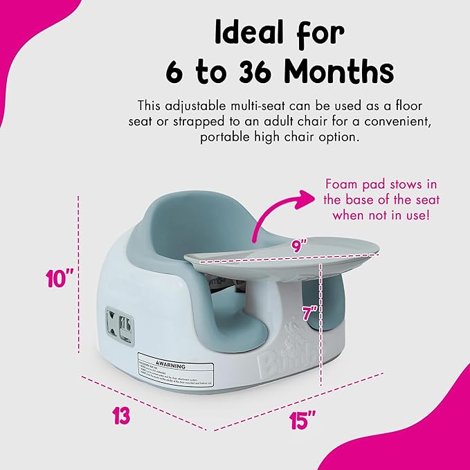 Bumbo 3-in-1 Multi-Seat for 6 to 36 Months, Travel Baby and Infant Feeding & Play Floor Seat, Portable Booster High Chair with Dining and Activity Tray, White/Desert Mirage