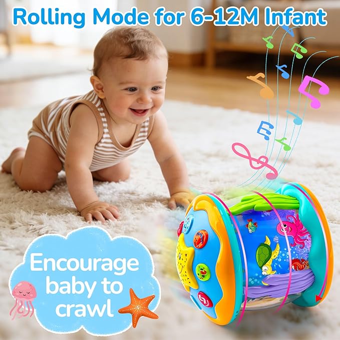 Baby Toys 6 to 12 Months Ocean Projector Rotating Musical Light Up Tummy Time Toys for Infant 0-6 3-6 Months Baby Aquarium Crawling Toys 4 5 6 7 8 9 12-18 Months Birthday Gifts for 1 Year Old Boy Girl