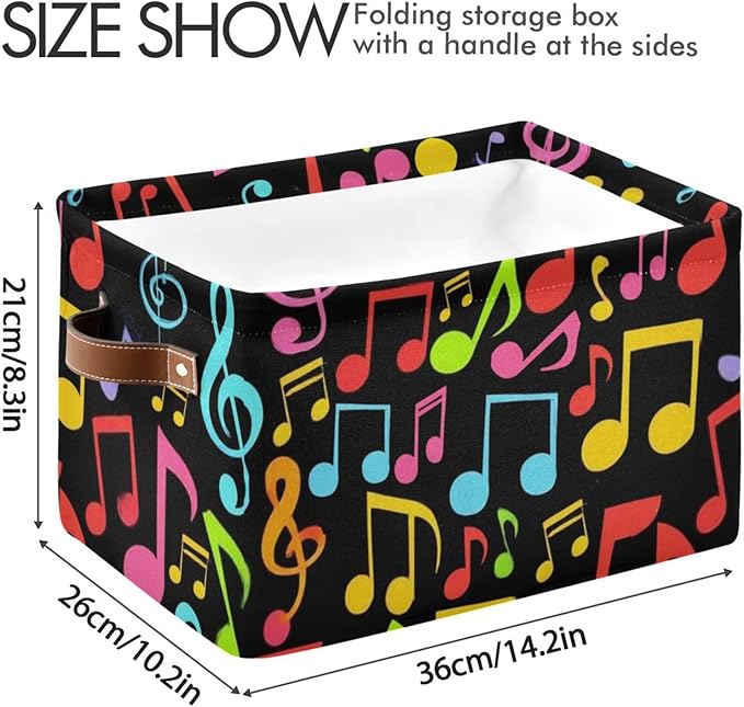 Aslsiy Storage Basket Music Notes Colorful Nursery Bins Black Baby Box Canvas Clothes Shelf Basket Laundry Hamper Gift Basket for Home Closet 1 Pcs