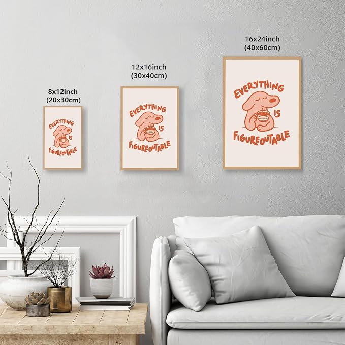 Everything Is Figureoutable Motivational Poster Cute Dog Positive Quote Inspirational Wall Art Funny Cartoon Mental Health Coffee Canvas Print for Kids Room Home Decor 16x24inch Wooden Framed