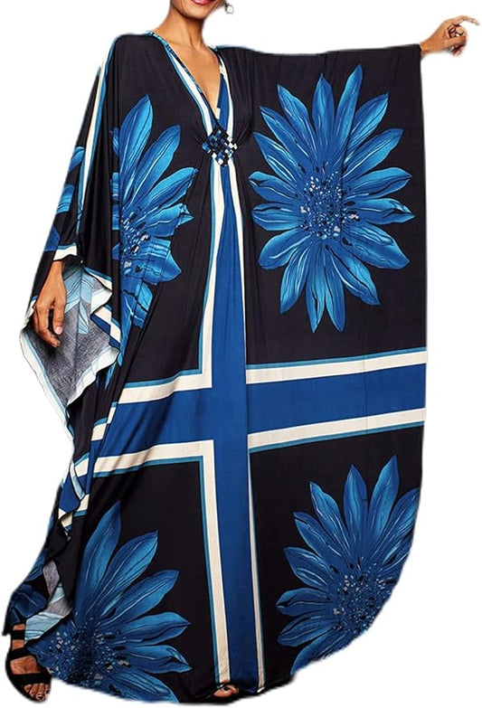 Venasha Womens Caftan Floral Print Kaftan Dress Short Sleeve Swimsuit Cover up Loungewear for Summer