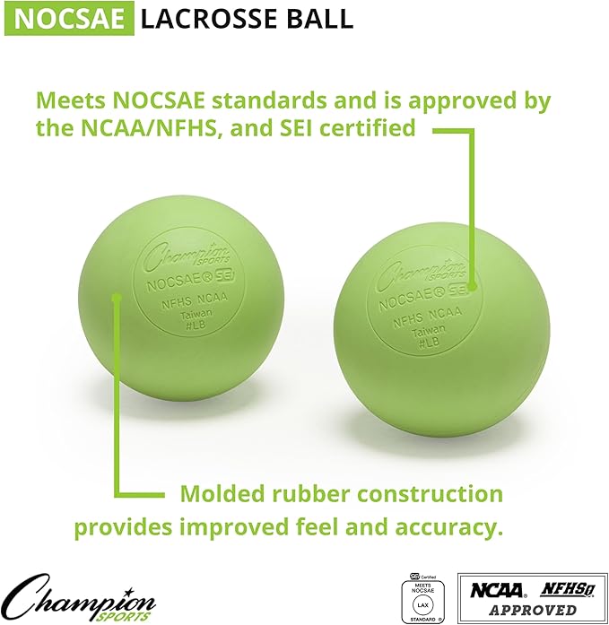 Champion Sports Lacrosse Balls – Official Size SEI Certified, Multi-Color Packs of 3, 6, or 12 for Practice & Games
