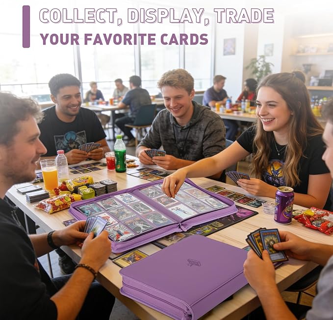 Trading Card Binder 9 Pocket - 180 Cards Capacity, Side Loading Card Album with Zipper Closure, Card Collection Holder for TCG, Game Cards, Sports Cards, Yugioh（Purple）