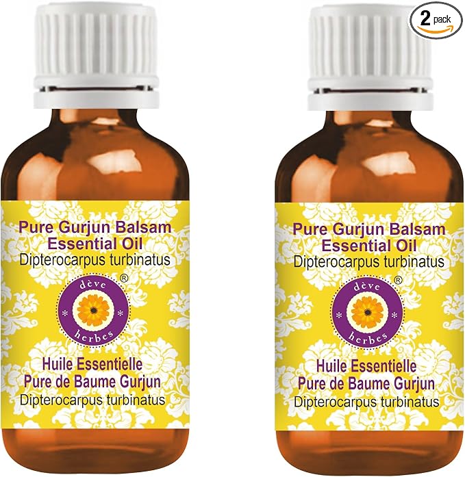 Deve Herbes Pure Gurjun Balsam Essential Oil (Dipterocarpus turbinatus) Steam Distilled (Pack of Two) 100ml X 2 (6.76 oz)