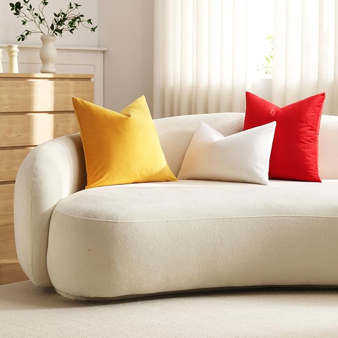 Euro Sham Covers 24x24 Gold Yellow: Pack of 2 Cozy Soft Velvet Square Modern Luxury Decorative Throw Pillow Cases for Sofa Couch Living Room Bed Home Decor