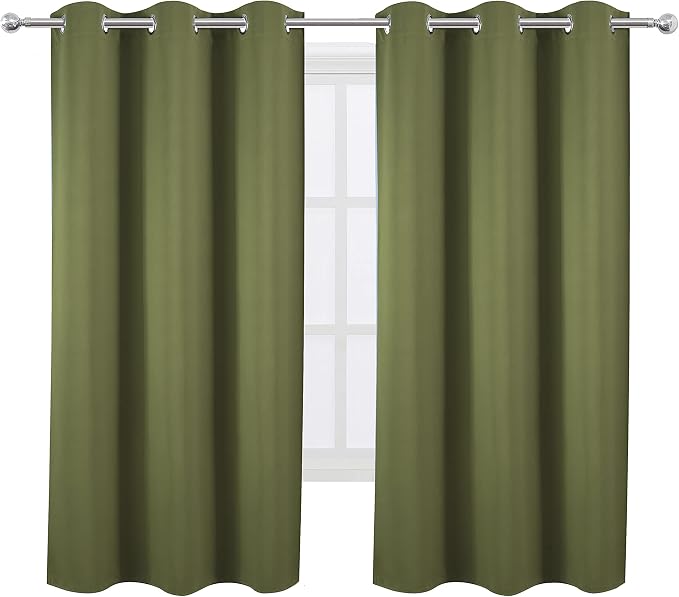 LEMOMO Olive Green Blackout Curtains 42 x 63 Inch Length/Set of 2 Curtain Panels/Thermal Insulated Room Darkening Blackout Curtains for Bedroom