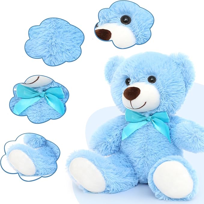 MorisMos Teddy Bear Stuffed Animal Bulk Packs for Baby Shower, Valentine's Day, Blue
