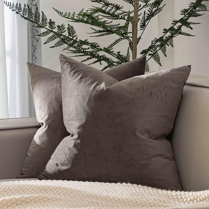 JUSPURBET 28x28 Decorative Velvet Throw Pillow Covers Cases Set of 2,Ash | Cozy Soft Euro Cushion Covers with Hidden Zipper for Couch Sofa Bed Living Room Bedroom Home Decor